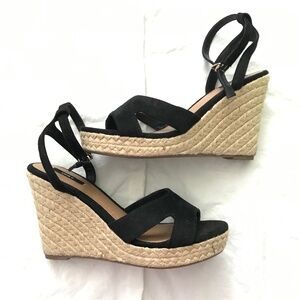 ONLY Wedge Sandals 39/Size 8 Black Cream Brown Ankle Strap